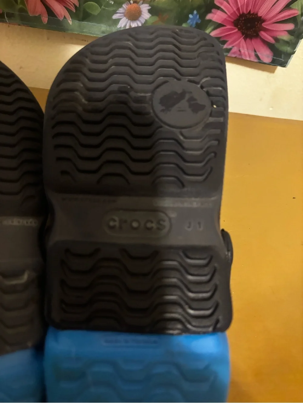 CROCS Kids Black and Blue Slip-On Clogs with Strap